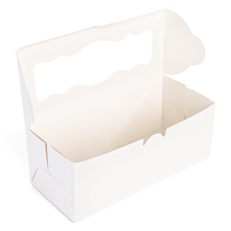 50 PCS White Bakery Boxes Window 9x4x3.5 Inch Dessert Pastry Swiss Rolls gallery