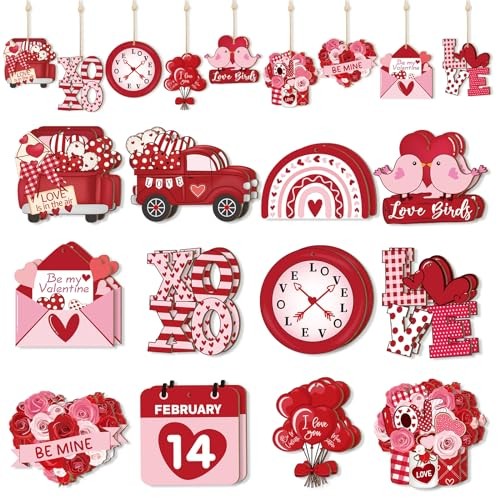 Valentine’s Day Decoration for The Home 24 Pieces, Red Wooden Large Red Heart