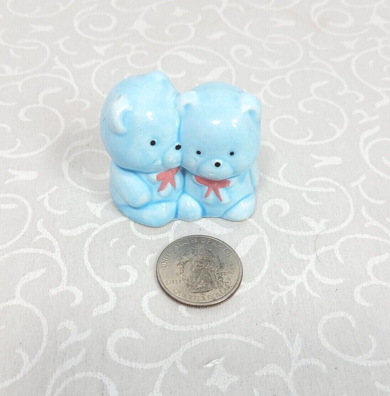 Viintage Pink/Blue Ceramic Twin Bears Birthday Cake Toppers 1 1/2" x 1 3/4" gallery