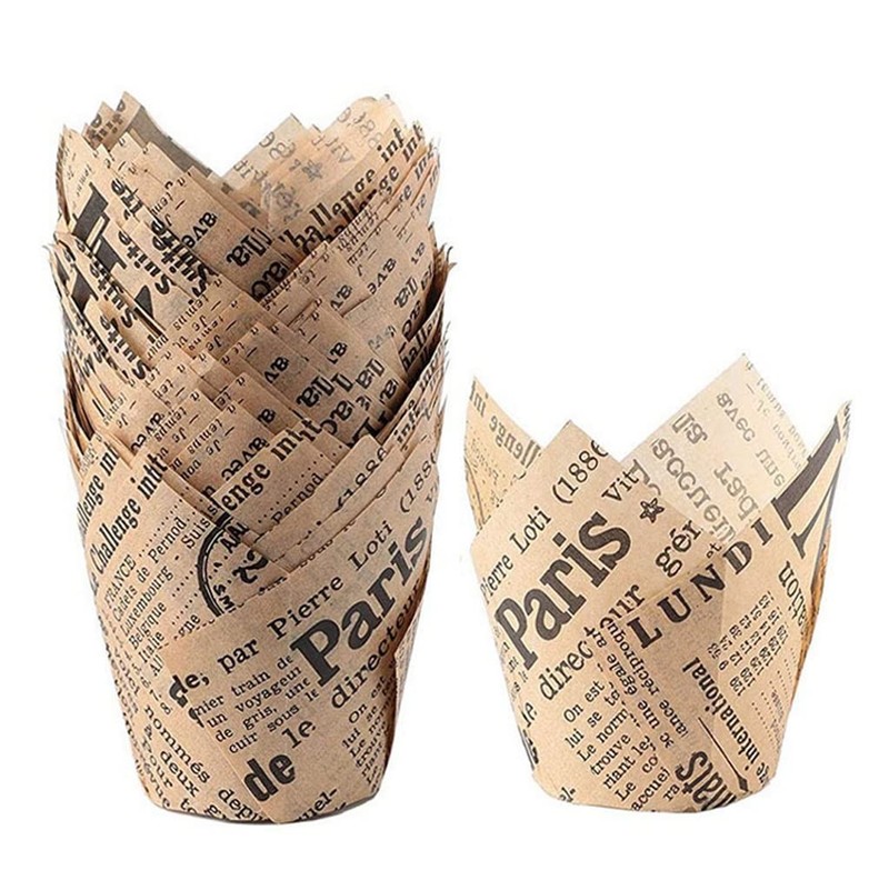 200 PCS Tulip Cupcake Liners Brown Muffin Baking Cups Wrappers For Birthday