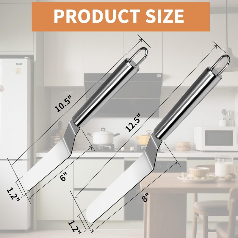 2 Pcs Offset Spatula Set with 6" & 8" Blade, Stainless Steel Icing Spatula Cake gallery