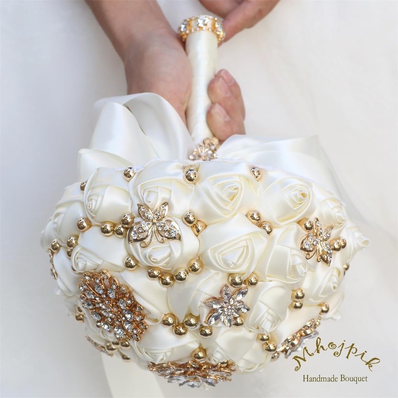 Mhojpik Bridal Wedding Bouquet Round Holding Bouquet Throw Toss Artificial Rose gallery