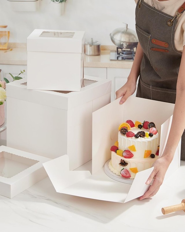 Cake Box with Board Drum, 10x10x10 Inches Tall Bakery Box with Window, Dispos... gallery