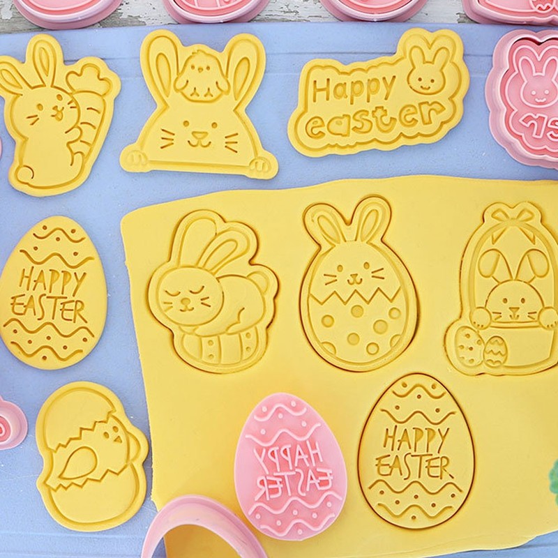 8Pcs/set Easter Cookie Cutter Rabbit Egg Biscuit Cutter 3D Cartoon Molds OY gallery