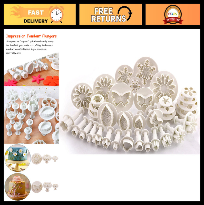 36-Piece Fondant Cake Decorating Tools Set – Cookie Plunger, Flower & Leaf Molds