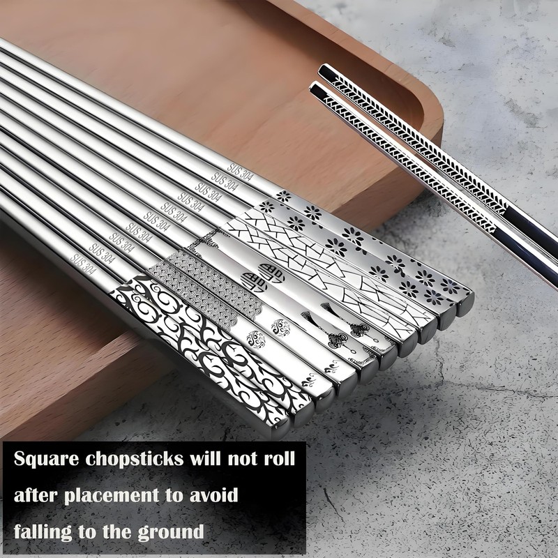 Stainless Steel Chopsticks 5 Pairs Metal Chopsticks Reusable Dishwasher Safe ... gallery