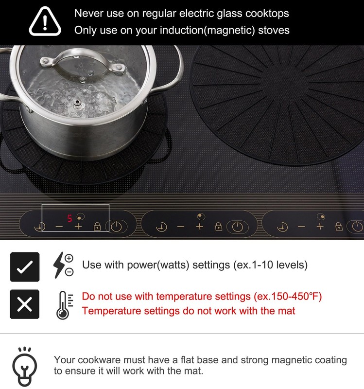 Lazy K Induction Cooktop Mat - Silicone Fiberglass 6.2inches- XS(BK), Black gallery