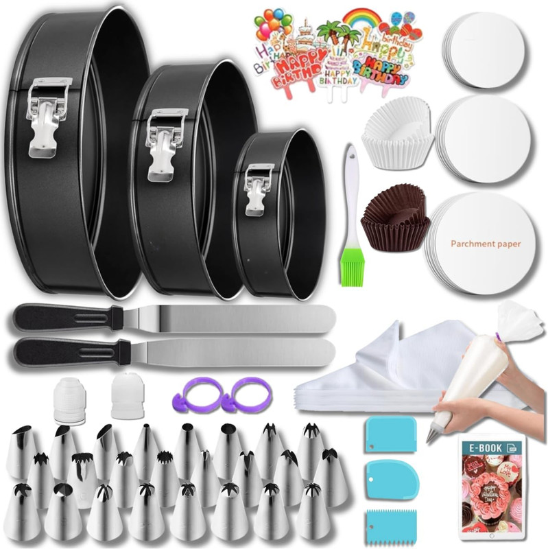 168Pcs Cake Pan Sets for Baking + Cake Decorating Supplies: 3 Non-Stick Springfo