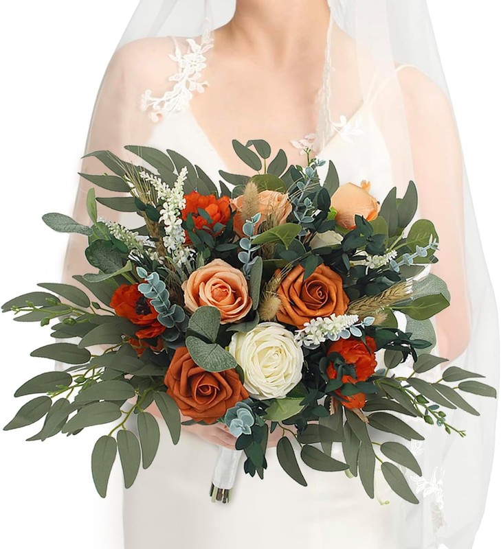 15.7 Inch Fall Bouquets for Bride – Burnt Oran Bridal Bouquet –