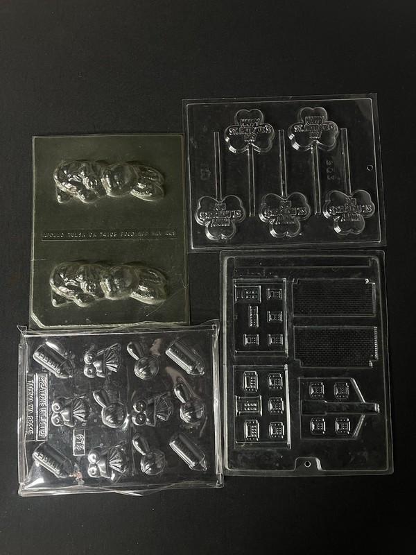 Lot of 17 Misc Vintage Chocolate Molds- Baby Flamingos Food Football Bunnies + gallery