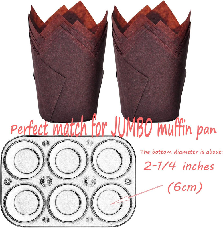 Large Size Brown Tulip Baking Cups 2-1/4"(Base Diameter) X 4"(Wall Height) Greas gallery
