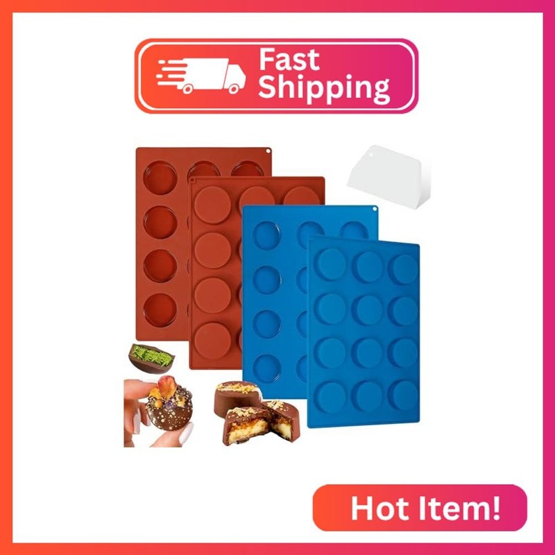 Webake Mini Size Cake Puck Mold Set, Silicone Flat Cake Pop Molds 1.75″ x 0.75″,