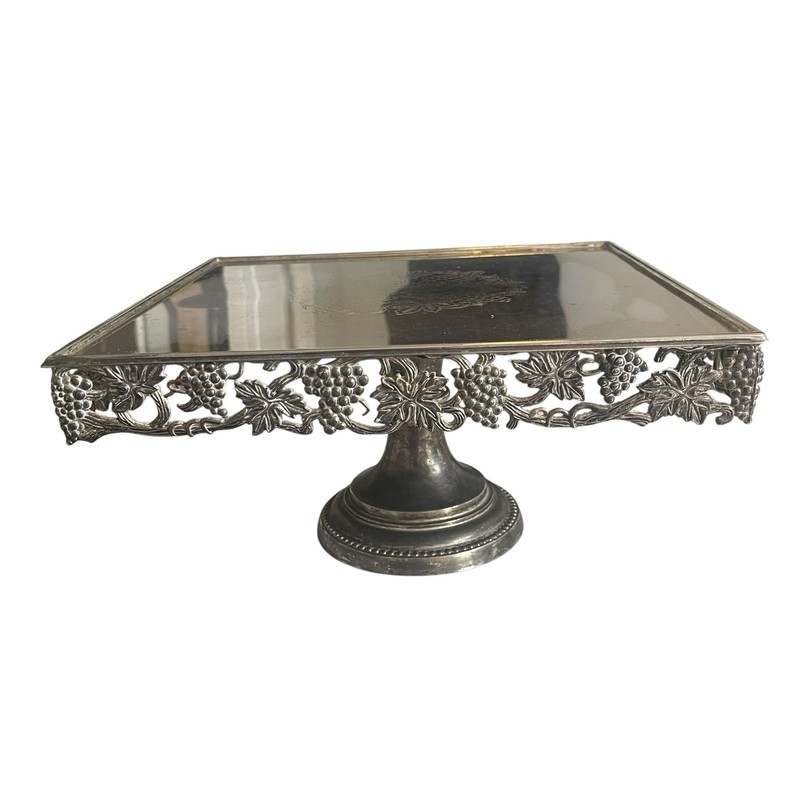 Godinger Silver Art Co. Grape Motif Square Cake Stand Silver Plated Vintage 11'' gallery