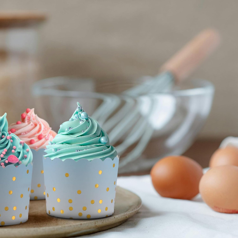 Standard Blue Cupcake Liners with Gold Polka Dots, 50-Pack for Events gallery