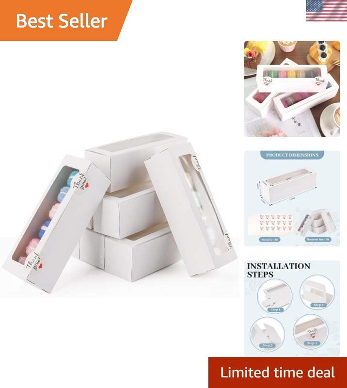 Versatile 36 Pack Macaron Boxes with Stickers – Perfect for Desserts & Gifting