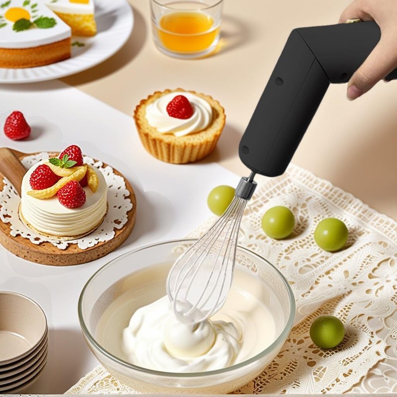 Black Cordless Foldable Handheld Electric Whisk Mixer 3 Speeds 2 Whisks gallery