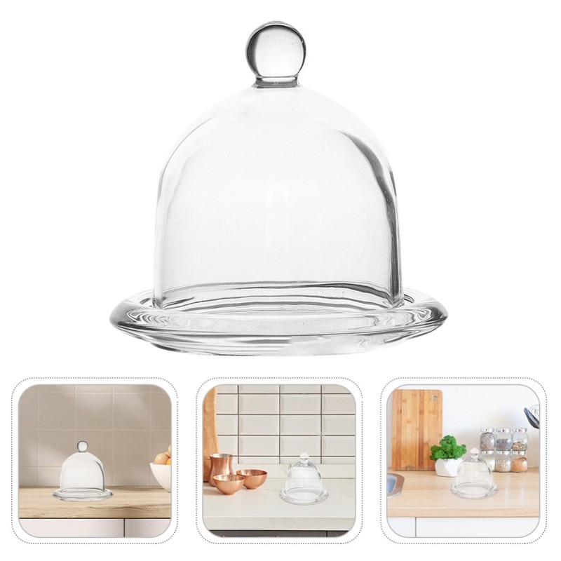 2 Pcs Glass Cake Plate with Cover Pastry Dome and Stand Display Lid