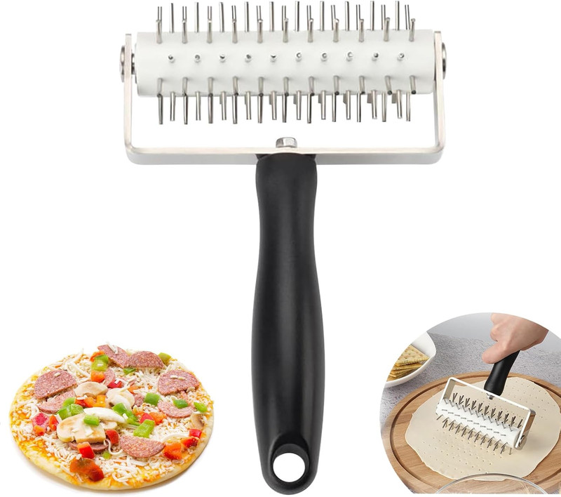 Pizza Dough Docker Roller, Stainless Steel Pizza Pin Puncher Dough Hole Maker, H gallery