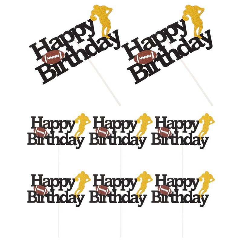 8 Pcs Rugby Cake Decoration American Football Birthday Cupcake Toppers gallery