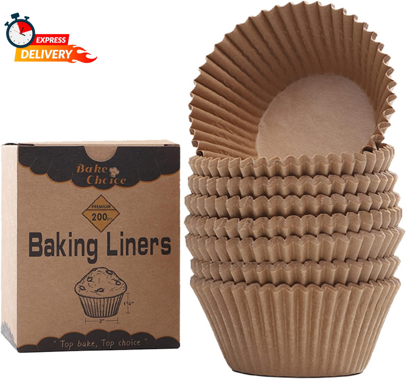 Non-Stick 200Pcs Standard Cupcake Liners for Baking, Natural, Food-Grade Cupcake