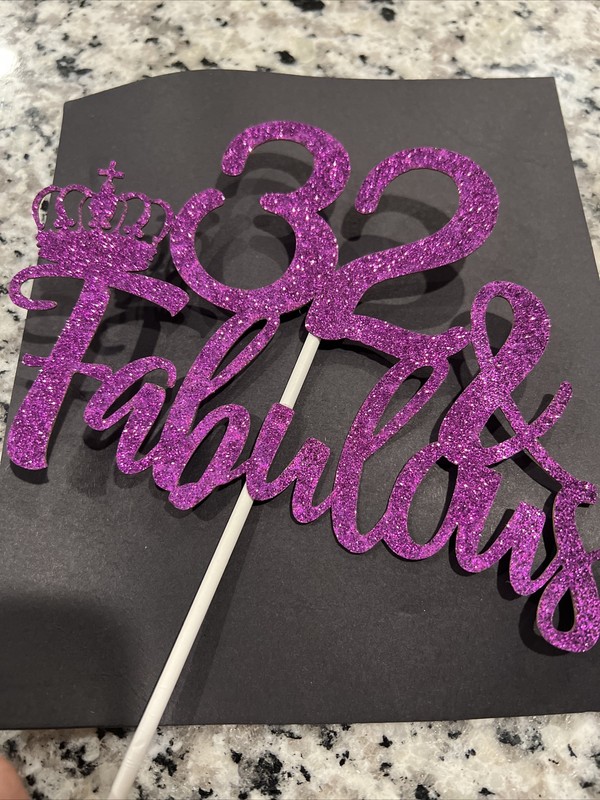 32 & Fabulous Cake Topper 6.25" Purple Glitter 32th birthday Cake Topper gallery