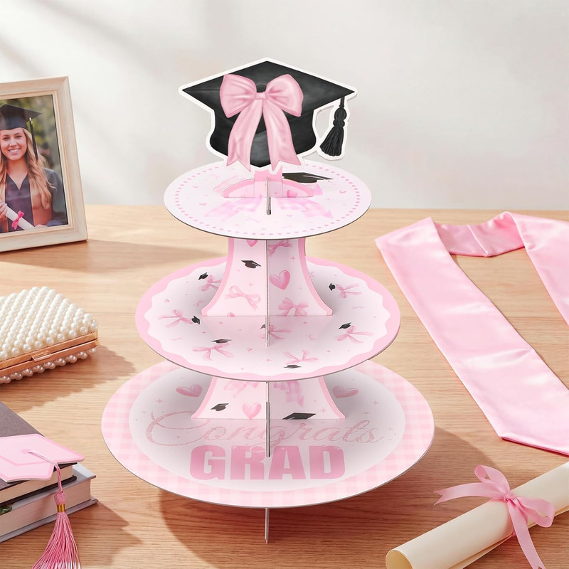 2 Set 3 Tier Pink Bow Graduation Cupcake Stand for 24 Cupcakes Pink Graduation C gallery