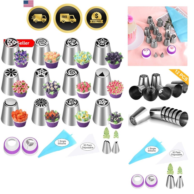 Russian Piping Tips Set 47 Pcs Cake Decorating Nozzles Baking Supplies