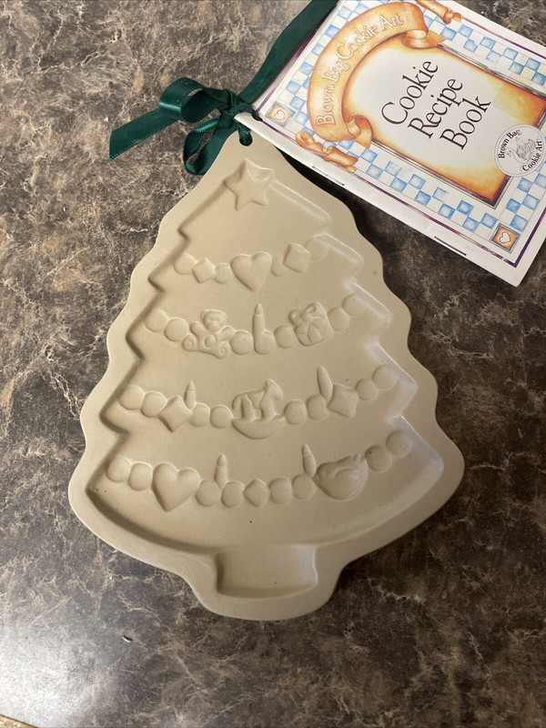 Brown Bag Cookie Art Mold Christmas Tree 1986 Hill Design Stoneware Recipe book