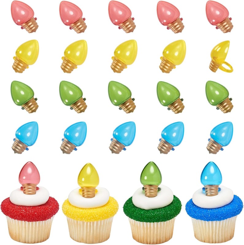 Light It Up Cupcake Rings, 24 Christmas Tree Lights Cupcake Toppers For Festive