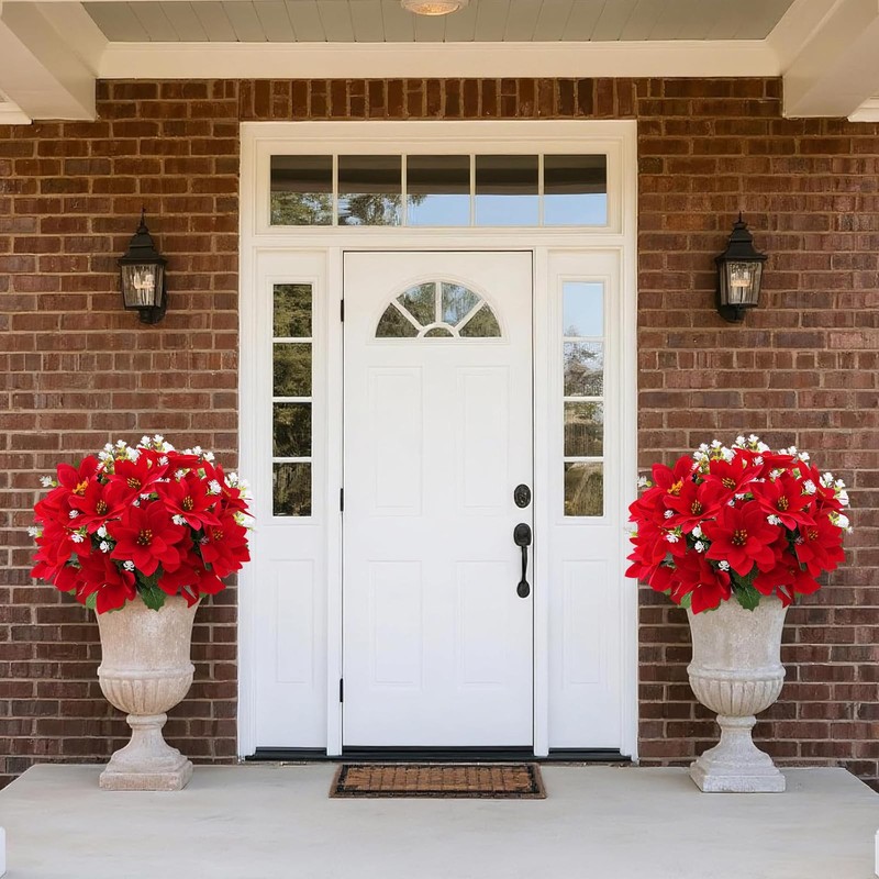ZYZEV 14'' Artificial Poinsettias Flowers for Outdoor,12 14 inches, Red gallery