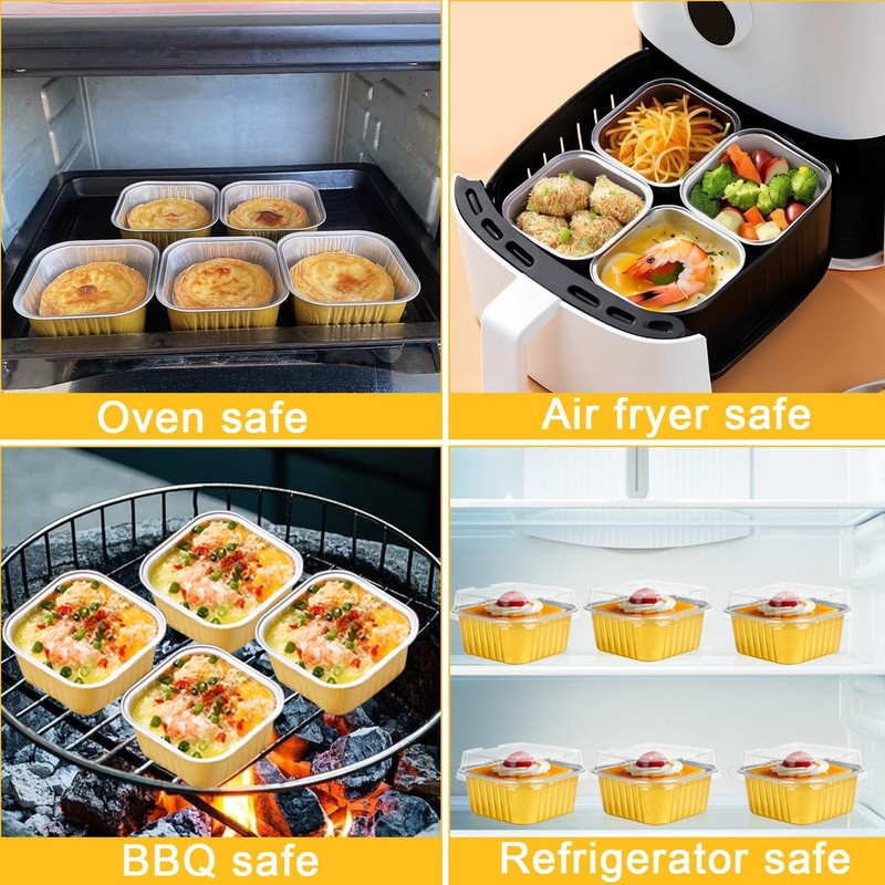 100 Pcs Mini Cake Pans with Lids,5oz Square Aluminum Foil Baking Cups with Li... gallery