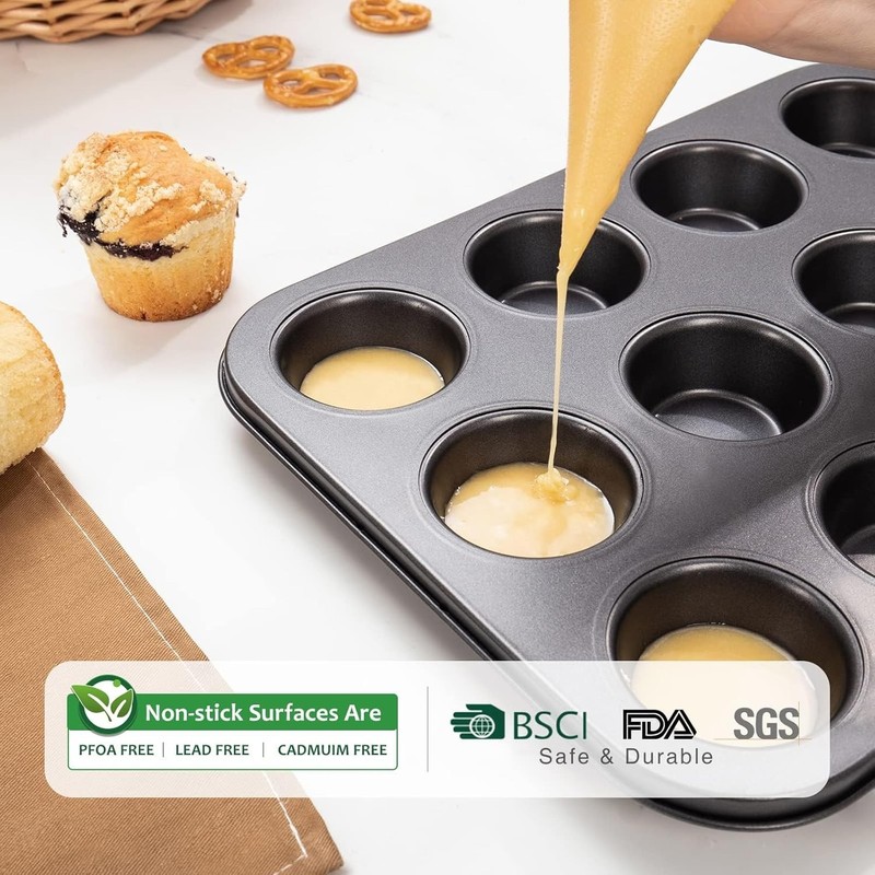 HONGBAKE Nonstick Muffin Pan 12 Cup and Mini Pan+Mini Loaf Pan, Gray gallery