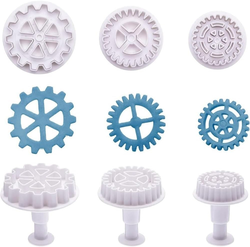 3Pcs White Gear Cookie Cutters, Steampunk Cogs Plunger Mold, 3D Gear Cookie Stam