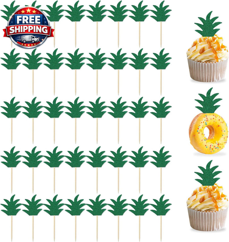 48PCS Pineapple Cupcake Donut Cake Toppers, Pineapple Cute Cupcake Picks for Sum