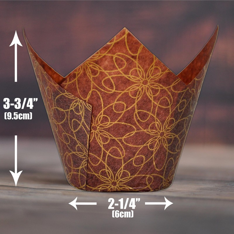 MyBakning JUMBO Large size Brown Golden pattern Tulip Baking Cups 21/4"Base d... gallery