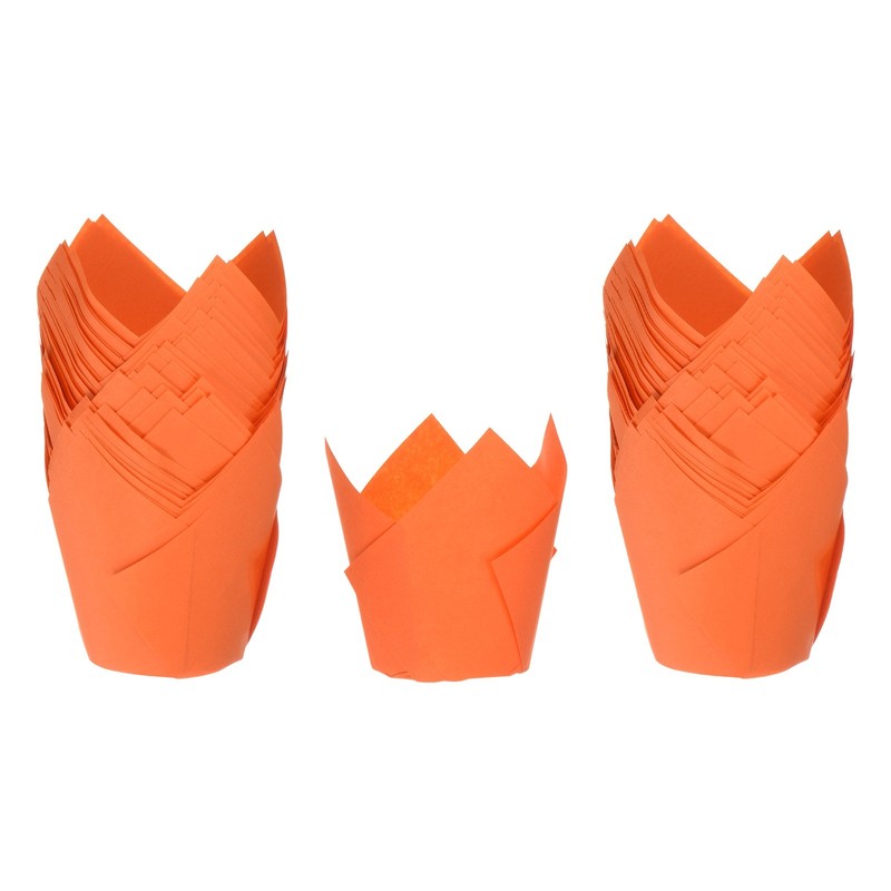 100 Pack Tulip Cupcake Liners Standard Paper Baking Cup Wrapper Orange