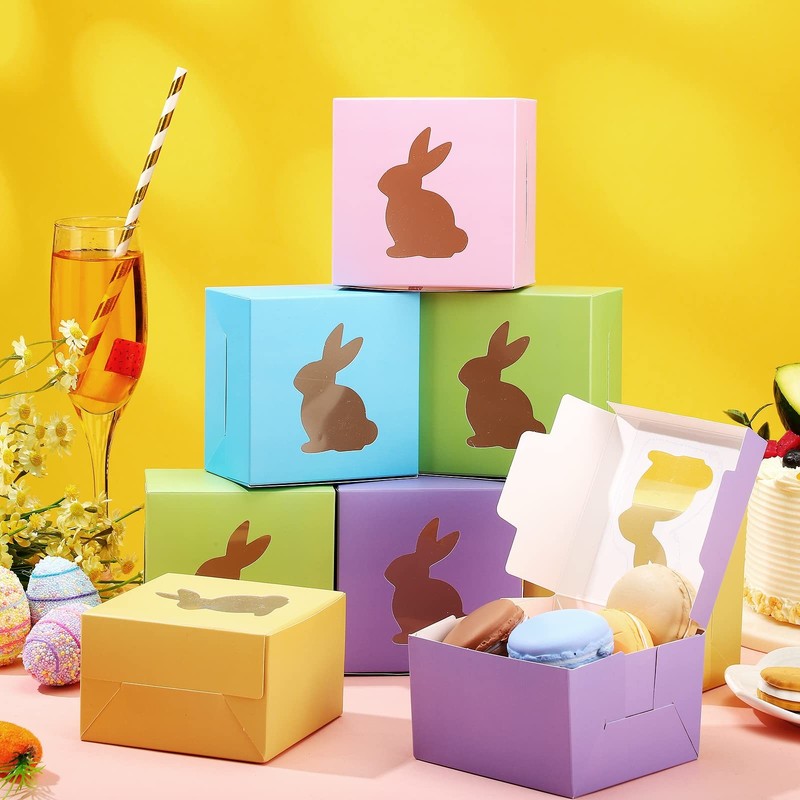 24 PCS Easter Treat Boxes 5 Colors Cardboard Rabbit Bunny Shape Window Basket gallery