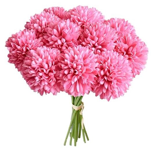 Artificial Ball Chrysanthemum Stems Faux Flowers with Bendable 12 Hot Pink