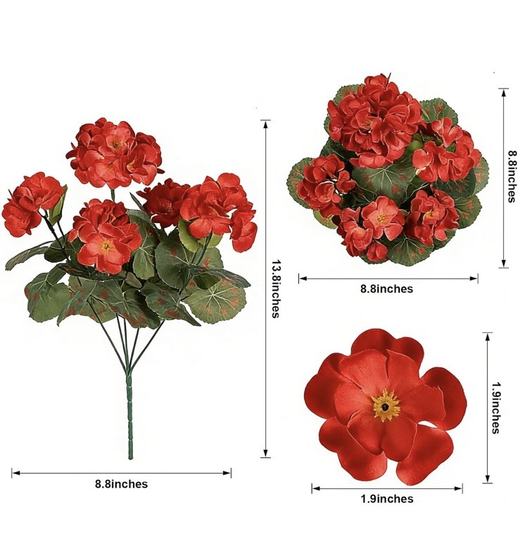 Artificial Geraniums Fake Flowers for Outdoors Decoration, 6 Bundles Silk