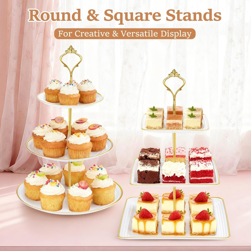 Lzerking 13pcs Dessert Table Display Set, 6 3Tiered Cupcake Stands 3round & 3... gallery