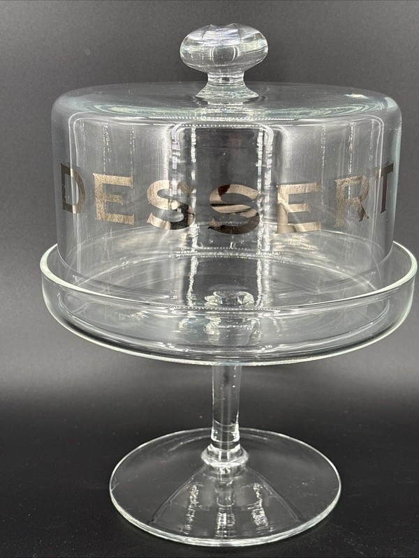 Glass Clear Pedestal Dome Cake Dessert Stand Cupcake Candy Display Silver Letter gallery