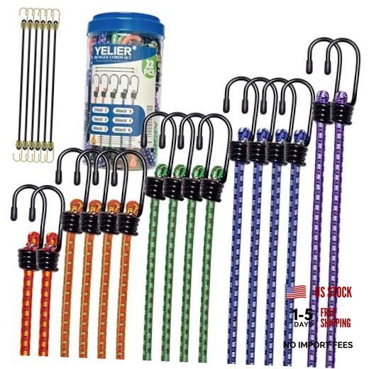Bungee Cords with Hooks - Heavy Duty Assorted Set - 10" 12" 18" 24" 36" 48" 22