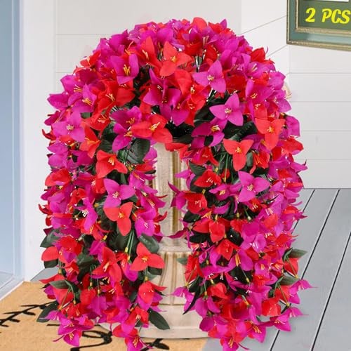 Artificial Bougainvillea Flowers for Outdoor Plant,2 pcs Faux 2p Multiple Red gallery