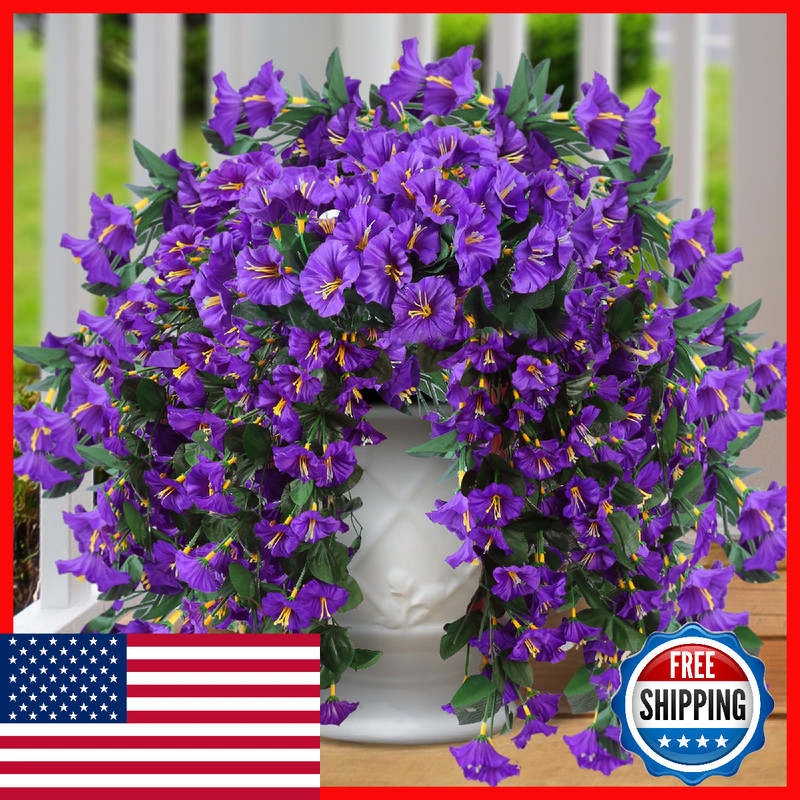 2-Pack Artificial Purple Hanging Flowers Plants Outdoor UV Resistant Decor 23in