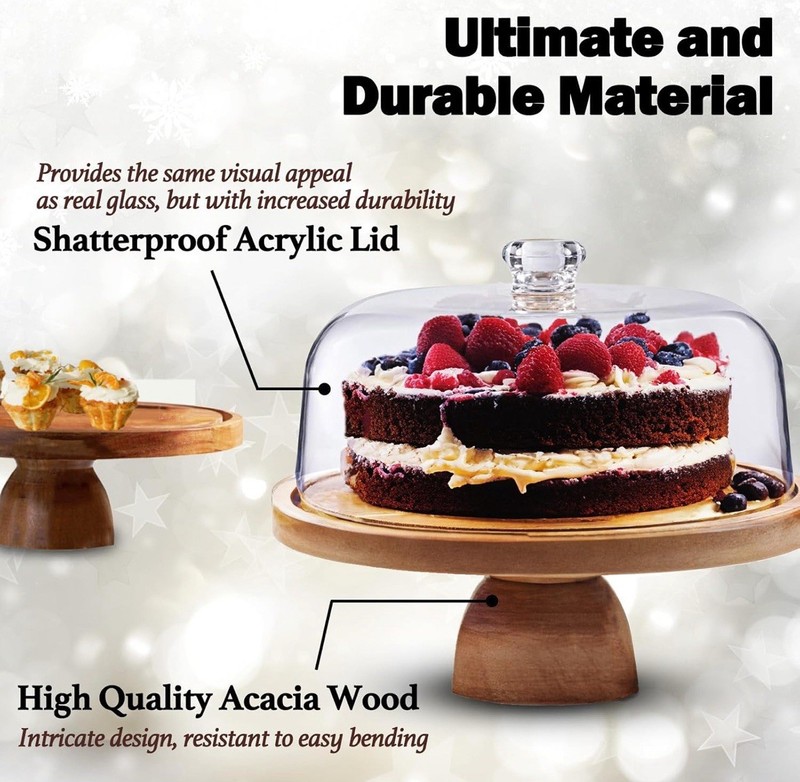 Cake Stand with Acrylic Dome Lid 2-in-1 Multifunctional Round Shatterproof gallery