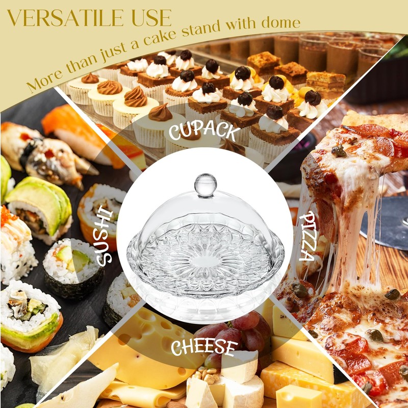 7'' Clear Glass Cake Stand with Dome Lid Crystal Cake Holder Covered Versatil... gallery