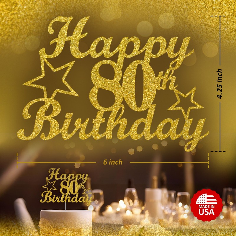 80 Birthday Cake Topper Gold Glitter, 80th Party Decoration Ideas gallery