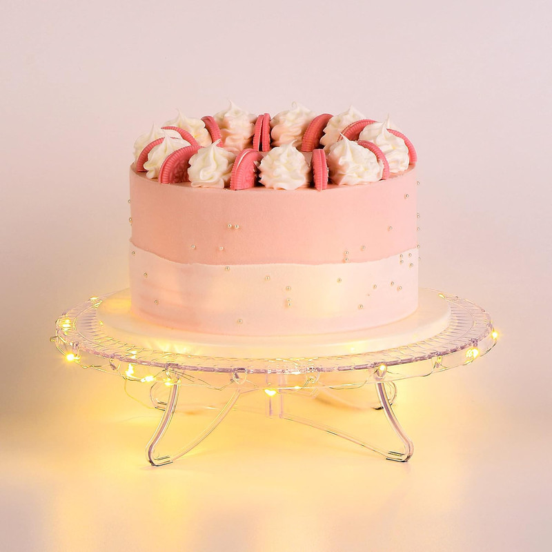 12Inch Lighted Clear Cake Stand Plate Holder with String Lights Fit for 6Inch, 8