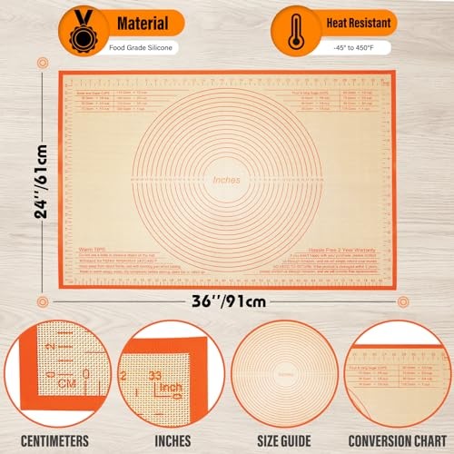 Silicone Pastry Mat 36x24 Inch - Nonstick Baking Mat Perfect 24"L x 36"W Orange gallery