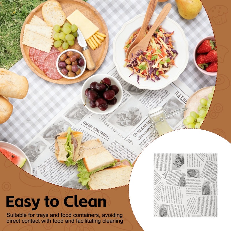 50Pcs Sandwich Wrapping Paper, 11.7x11.3" Food Basket Liners, White (Newspaper) gallery